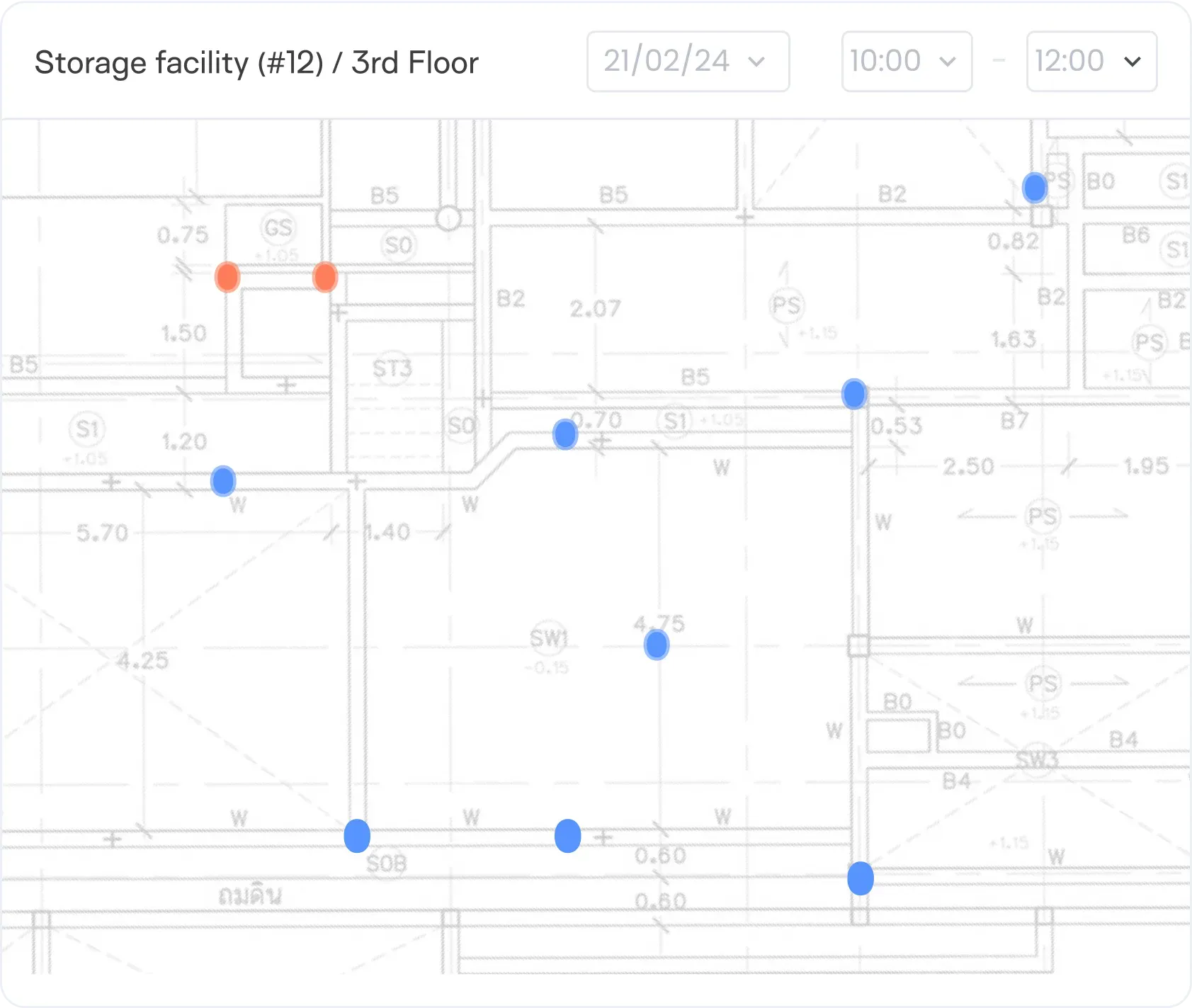 a screenshot of a floor plan with blue dots