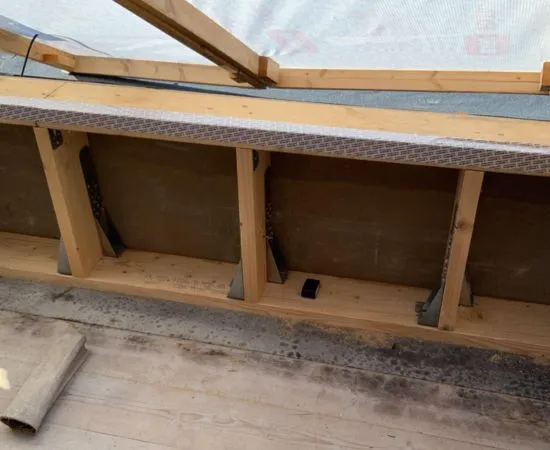 prefabricated timber frames in roof with wood sensors
